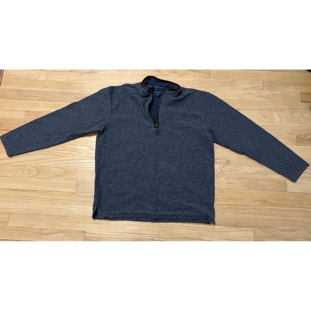 Falls Creek Mens Quarter Zip Pullover Sweater Charcoal Blue Heather Faux Leather